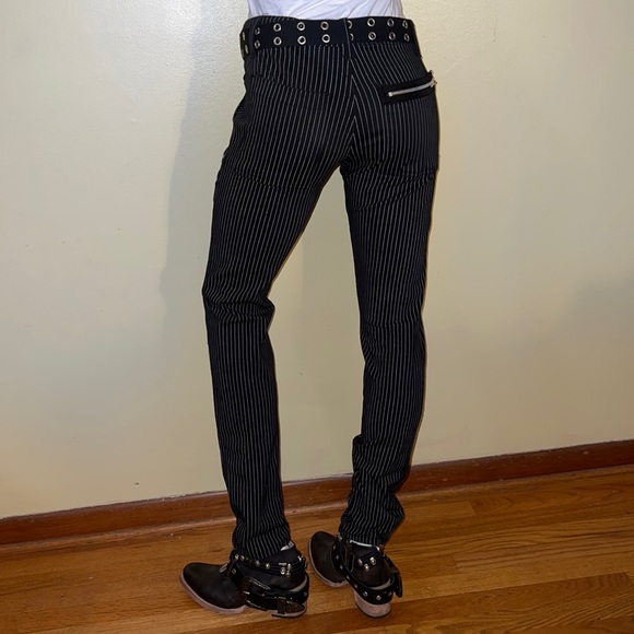 Classic Royal Bones black and white unisex pinstripe pants with zippers - Picture 7 of 9